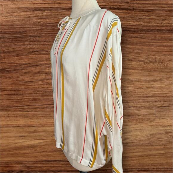 Frame Saffron Summer Stripe Top Blouse Size M Silk Blend Tie Neck Minimalist - Picture 8 of 11